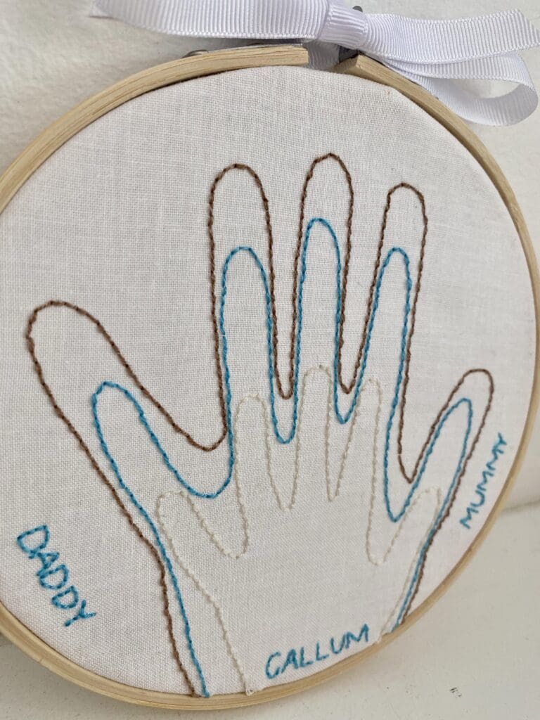 Family hand prints outline, Embroidered family hoop, Family keepsake ...
