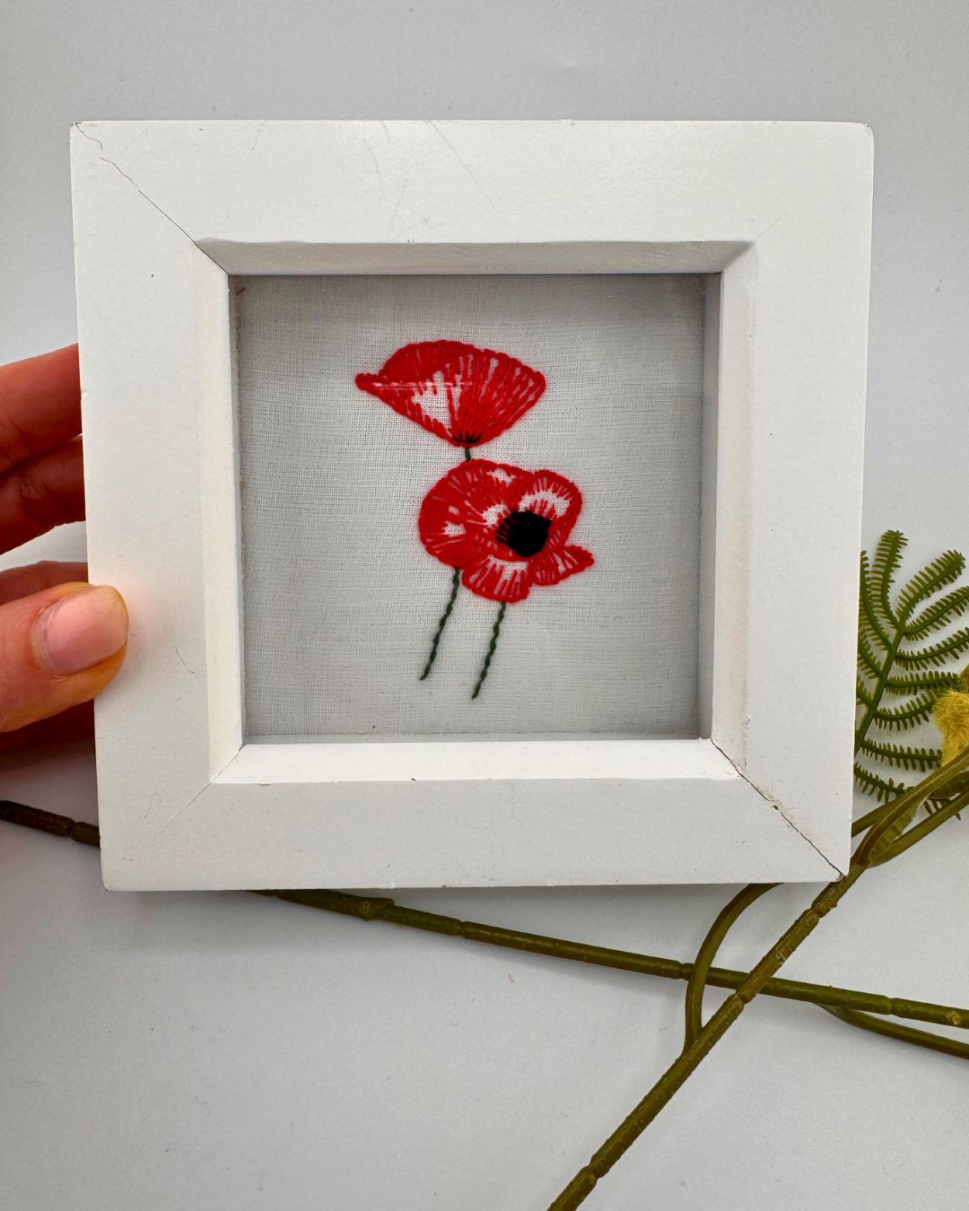 Framed poppy embroidery, Poppy gift, Flower gift, Hand embroidery, Wall art - Image 3