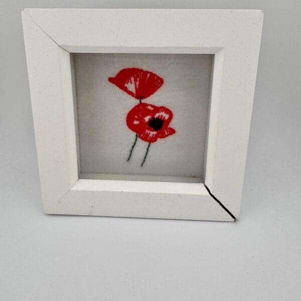 Framed poppy embroidery, Poppy gift, Flower gift, Hand embroidery, Wall art