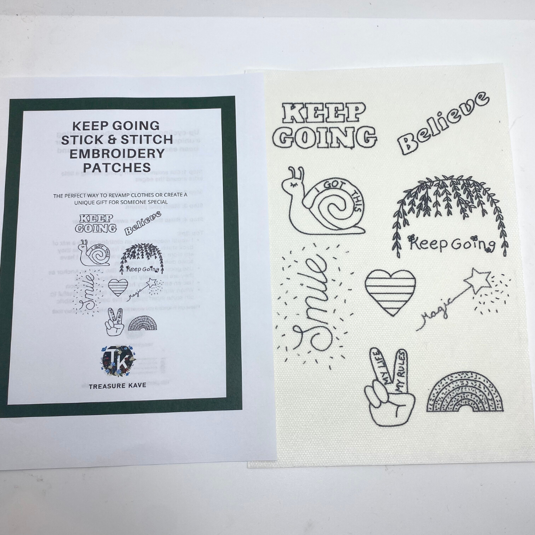 Positivity Stick & Stitch Embroidery Stickers, Printed Sewing Patterns,  Water Soluble Stick and Stitch Designs 
