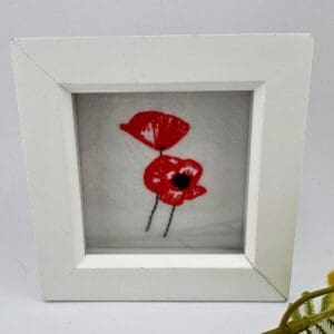 Framed poppy embroidery, Poppy gift, Flower gift, Hand embroidery, Wall art