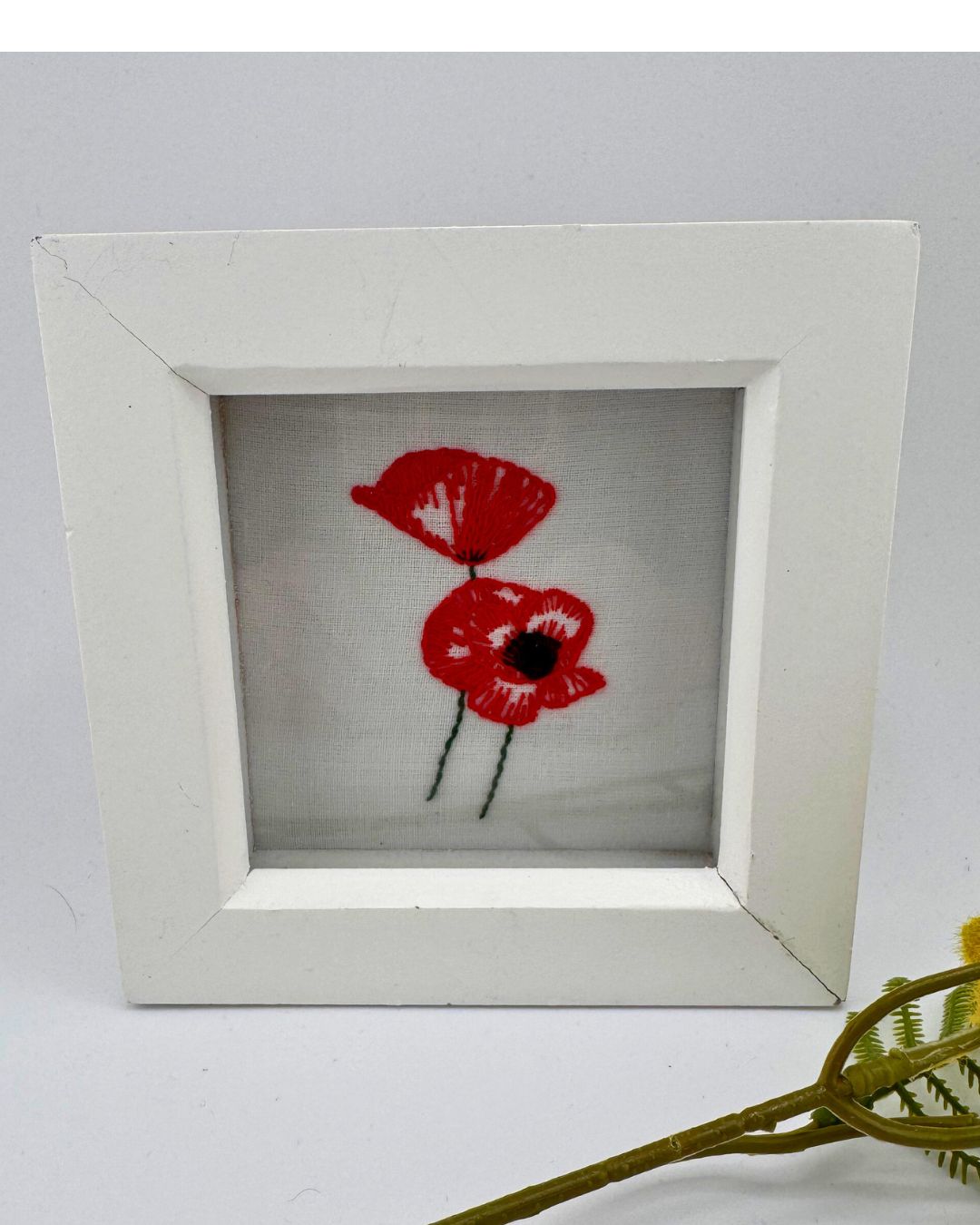 Framed poppy embroidery, Poppy gift, Flower gift, Hand embroidery, Wall art