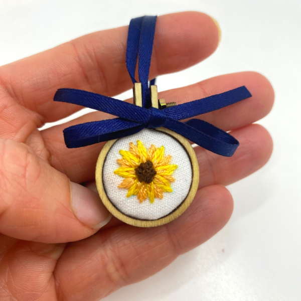 Sunflower decoration, Mini embroidery hoop, Fridge magnet, Gift with donation