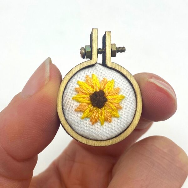 Sunflower decoration, Mini embroidery hoop, Fridge magnet, Gift with donation - Image 4