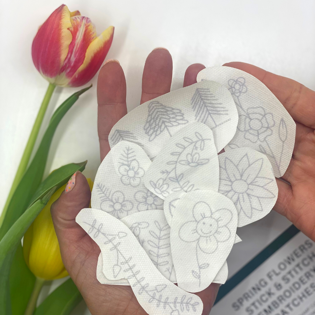 20 PCS】Wash-Away Water Soluble Flower Embroidery Pattern，Peel and Stick  Embroidery Kit