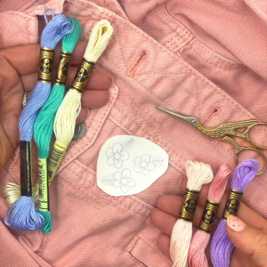 Embroidery floss, tools & hoops