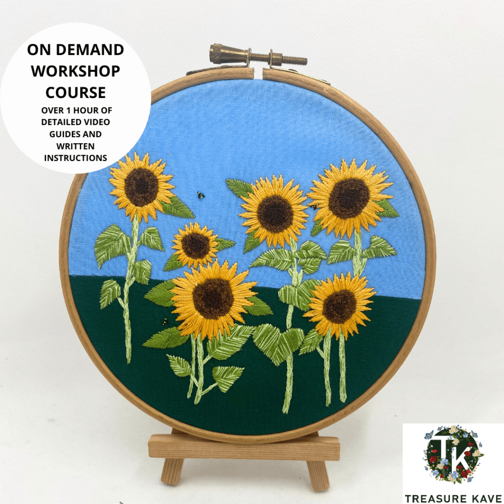 Sunflower field embroidery on demand course, Sunflower Hand embroidery