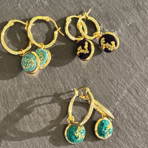 Hand embroidered hoop earrings, Hand Embroidered jewellery, Happy jewellery