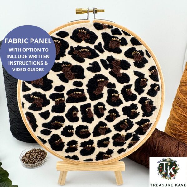 Leopard print panel for embroidery, Leopard print embroidery design, Hand embroidery panel