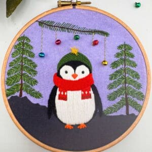December Pattern Club embroidery kit, Penguin Adventurous Beginner embroidery kit
