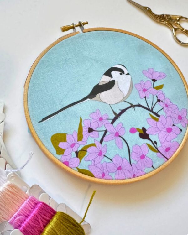 Cherry Blossom and Long Tailed Tit embroidery kit, Beginner embroidery kit, Craft gift, Modern Embroidery - Image 8