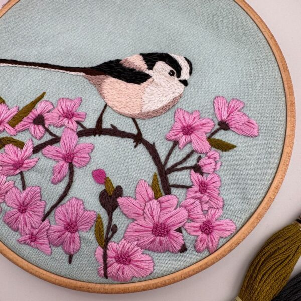 Cherry Blossom and Long Tailed Tit embroidery kit, Beginner embroidery kit, Craft gift, Modern Embroidery - Image 4