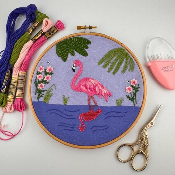 Flamingo embroidery kit, Beginner embroidery kit, Craft gift, Modern Embroidery
