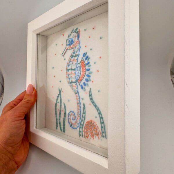 Sea Horse framed embroidery, Hand embroidery, Wall art - Image 4