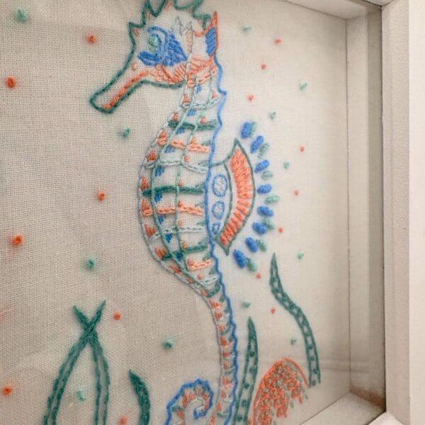 Sea Horse framed embroidery, Hand embroidery, Wall art - Image 2