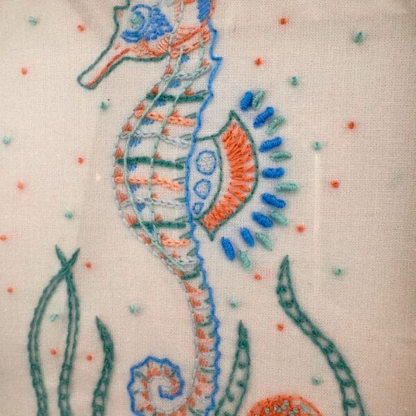 Sea Horse framed embroidery, Hand embroidery, Wall art - Image 3