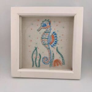 Sea Horse framed embroidery, Hand embroidery, Wall art