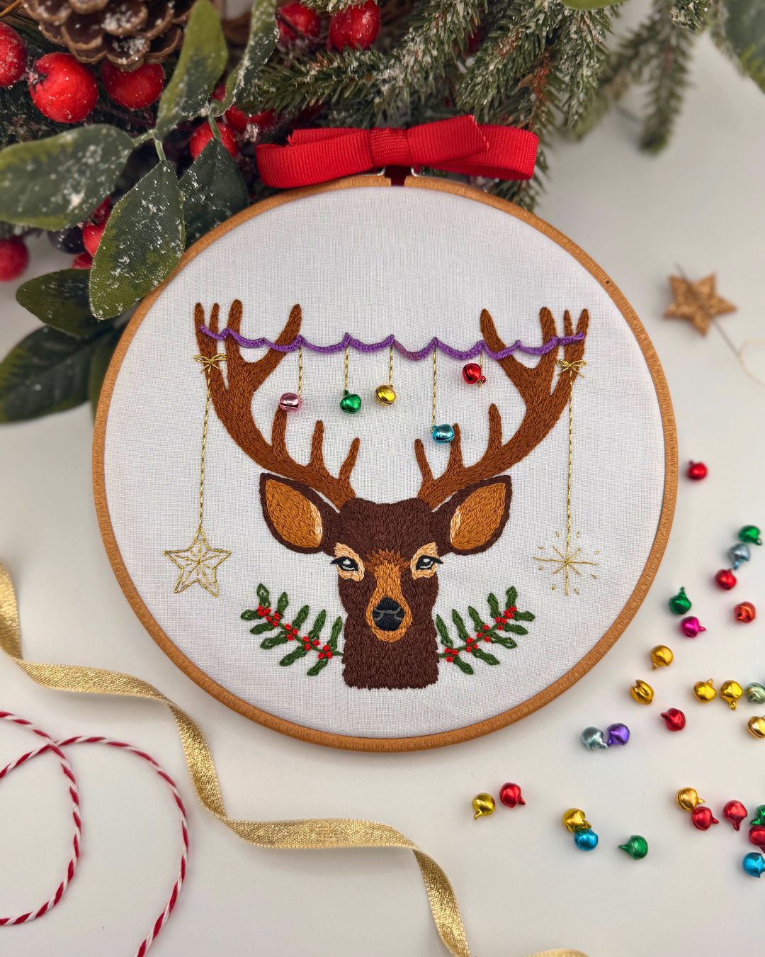 Christmas Reindeer embroidery kit, Adventurous Beginner Festive embroidery kit - Image 6