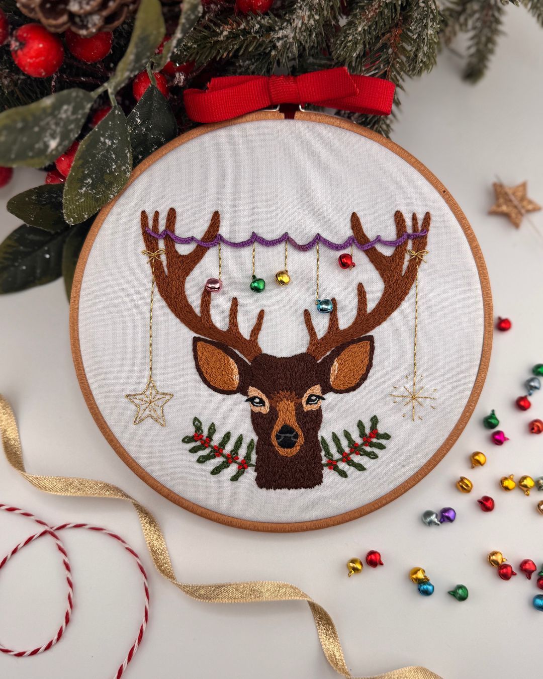 Christmas Reindeer embroidery kit, Adventurous Beginner Festive embroidery kit - Image 4