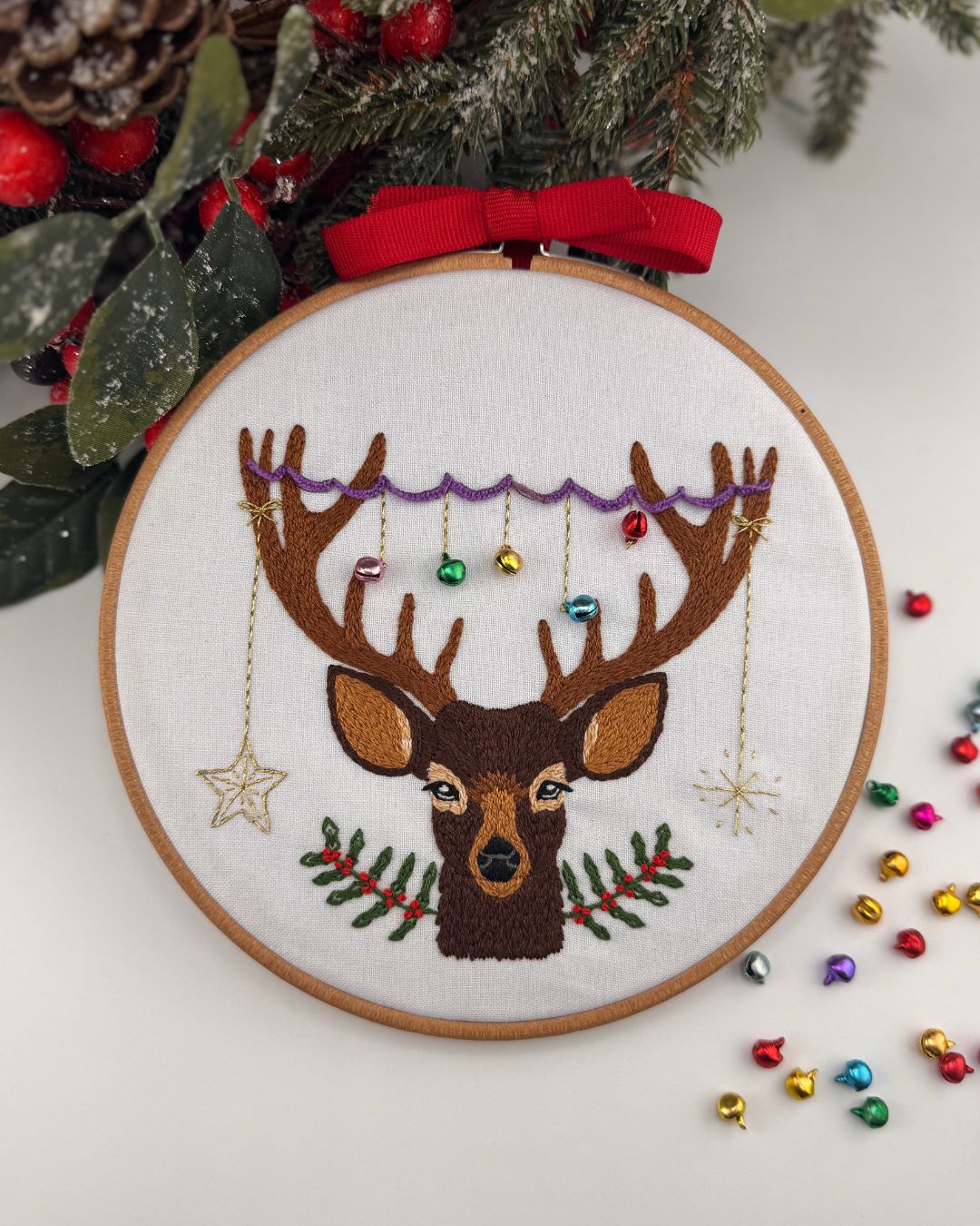 Christmas Reindeer embroidery kit, Adventurous Beginner Festive embroidery kit - Image 5