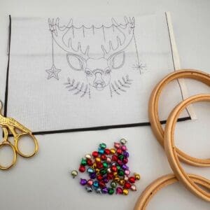 Christmas Reindeer panel for embroidery, Christmas embroidery design, Hand embroidery panel