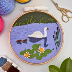 Swan & cygnet embroidery design