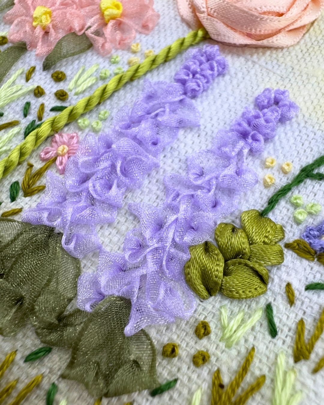 Ribbonwork Flower Garden embroidery kit, Ribbon work embroidery kit for the Adventurous Beginner - Image 3