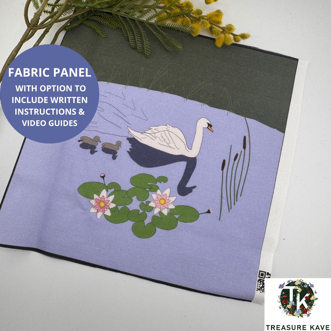 Swan and Cygnet panel for embroidery, Nature inspired embroidery design, Hand embroidery panel