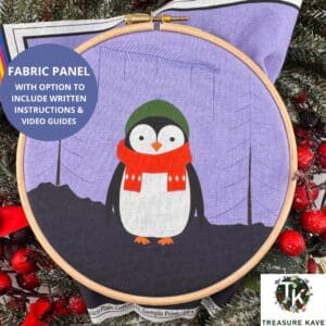 Festive Penguin panel for embroidery, Christmas embroidery design, Hand embroidery panel