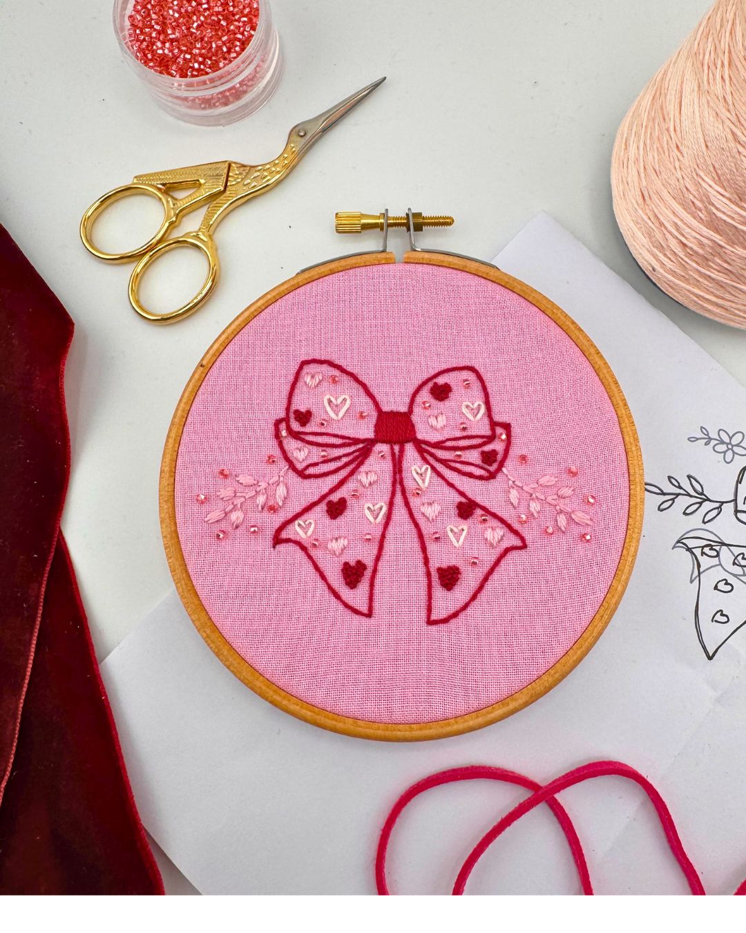Pretty Bow embroidery kit, Beginner embroidery kit, Craft gift, Modern Embroidery - Image 5
