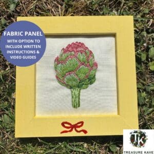 Artichoke panel for embroidery, Summer Fruits pattern embroidery design, Hand embroidery panel
