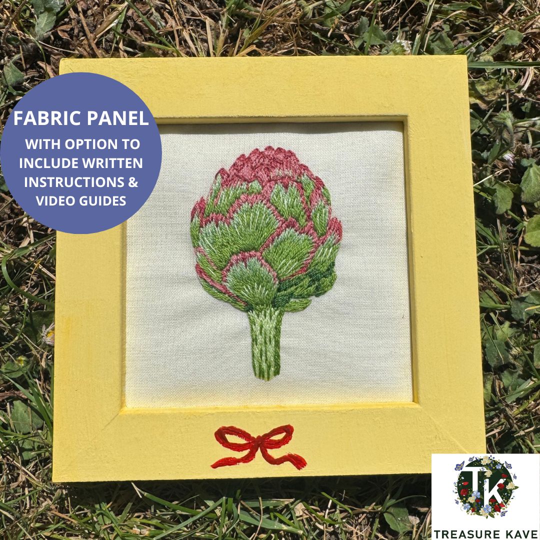 Artichoke panel for embroidery, Summer Fruits pattern embroidery design, Hand embroidery panel