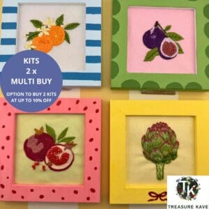 2 x Summer Fruits embroidery kits Multibuy offer, Beginner embroidery kit, Craft gift, Modern Embroidery