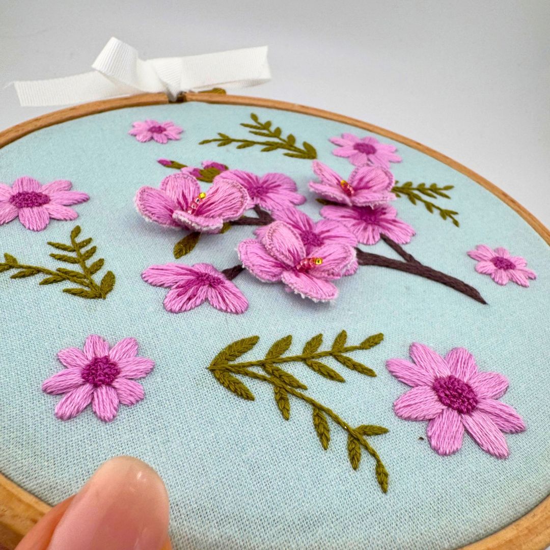 3D Cherry Blossom Stumpwork embroidery kit, Stumpwork embroidery kit - Image 7