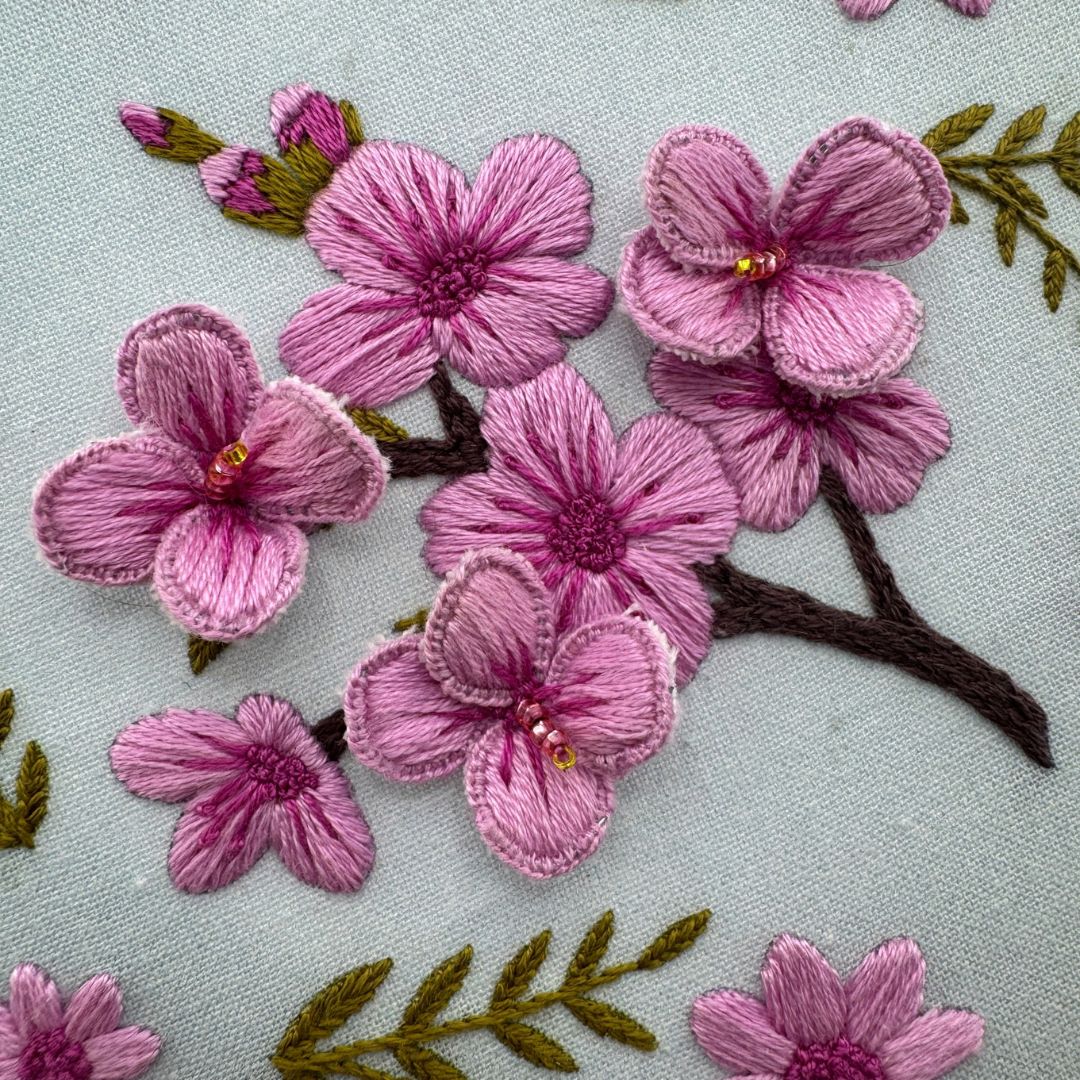 3D Cherry Blossom Stumpwork embroidery kit, Stumpwork embroidery kit - Image 6